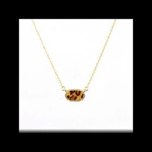Leopard Gold Frame Mini Oval Resin Necklace